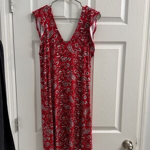 LOFT Red Paisley Midi Dress